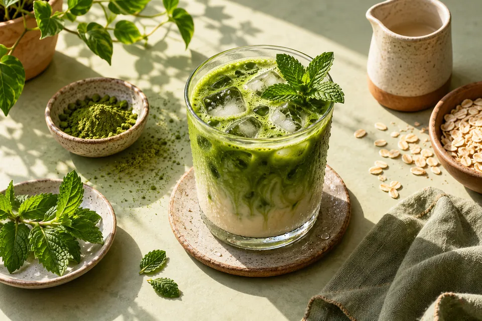 Illustrative image: Iced matcha oat latte with fresh mint