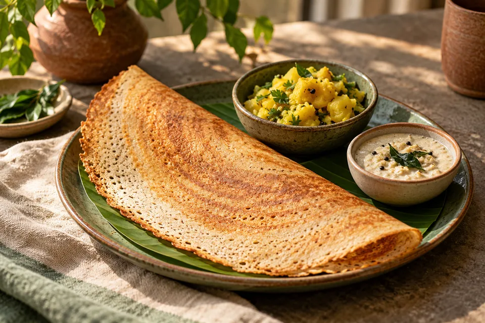 Illustrative image: Crisp masala dosa with coconut chutney