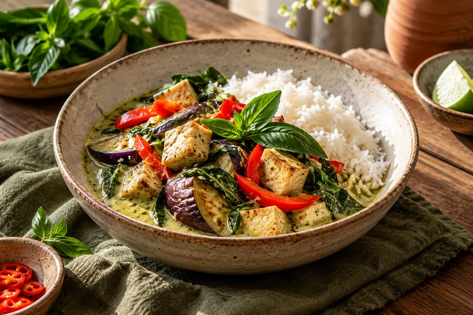 Illustrative image: Thai green curry with tofu and vegetables