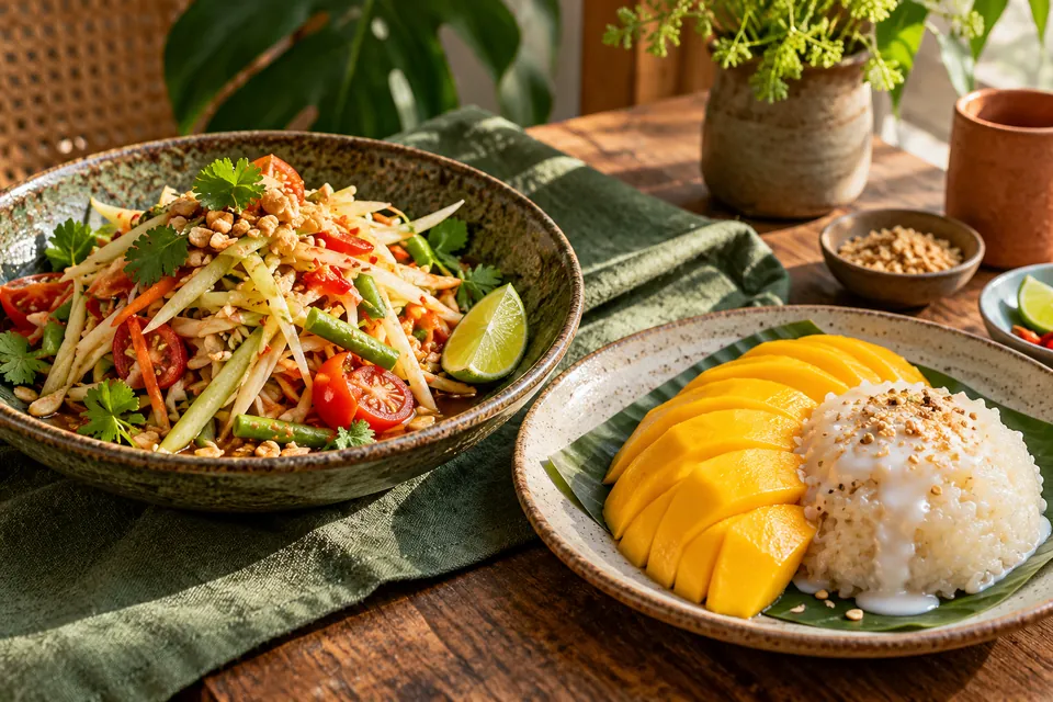 Illustrative image: Green papaya salad with mango sticky rice