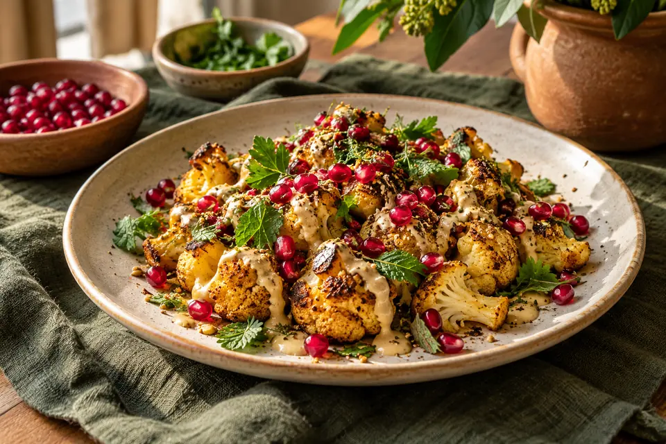 Illustrative image: Spiced roasted cauliflower with tahini and pomegranate