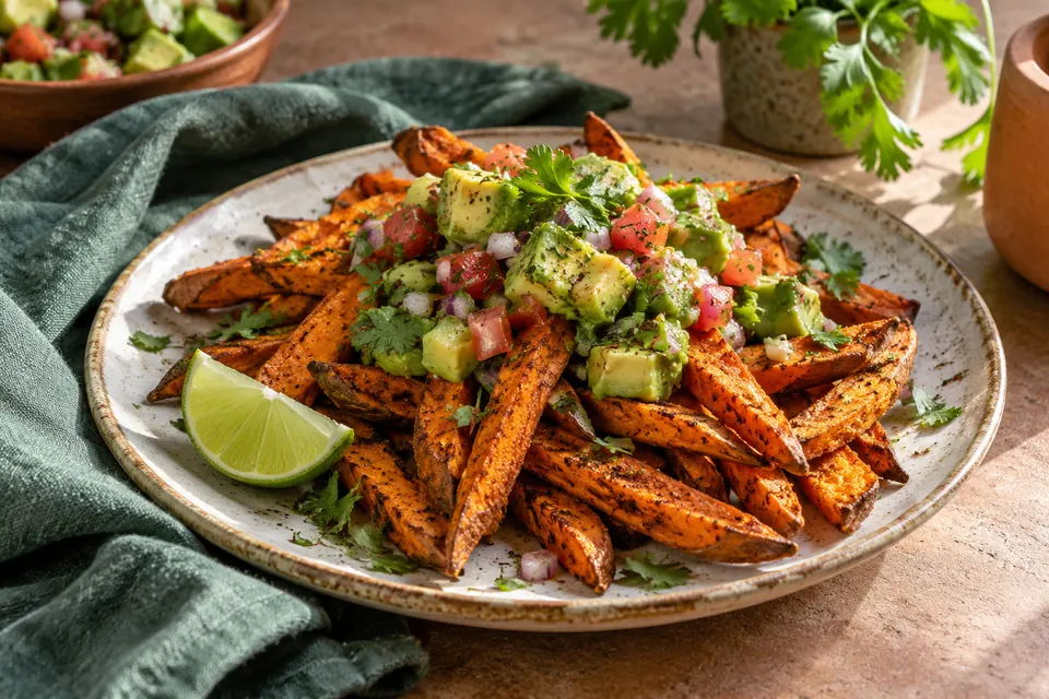 Illustrative image: Sweet potato fries with avocado salsa