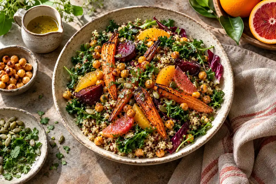 Illustrative image: Rainbow quinoa salad with roasted vegetables