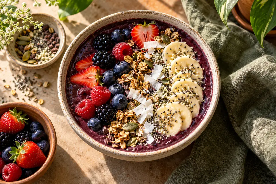 Illustrative image: Acai bowl with berries, banana and seeds