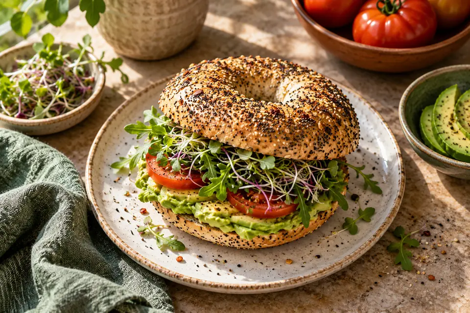 Illustrative image: Everything bagel with avocado and tomato